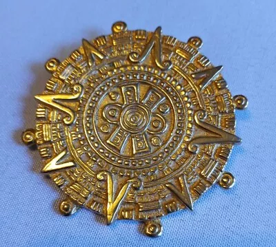 MMA 1990 Inca Inah Vintage Brooch Mayan Calendar Pendant  Large Aztec  2 1/2  • $39