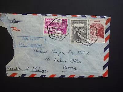 Macau Airmail Cover To Malaya Via Hong Kong Damaged One End • $2.25