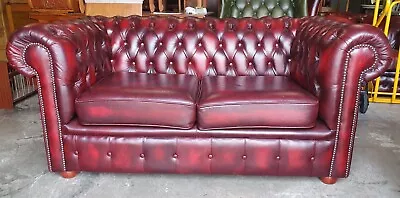 Leather Chesterfield 2 Seater Sofa In Oxblood         Delivery Available • £350