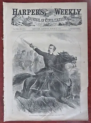 George Armstrong Custer Lunar Print US War Map 1864 Harper's Civil War Newspaper • $247.50
