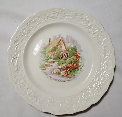 Vtg Mt. Clemens Pottery 9  Dinner Plate Millhouse Water Wheel Embossed Rim 1940s • $16.95