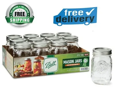 $20 • Buy Ball 16Oz Regular Canning Mason Jar Lids Bands Clear Glass Pint Jars 12/Box