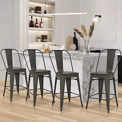 Set Of 4 Metal Chairs Industrial Counter Stools Stackable Modern Kitchen Stools • $179.99