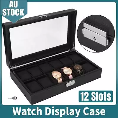 12 Grids Carbon Fiber Watch Box Display Case Storage Holder Organizer Quality • $28.89