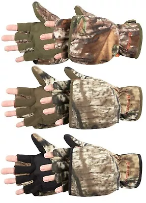 Manzella Mens H012m Bow Hunter Convertible Mitten Half Finger Archery Glove Camo • $29.99