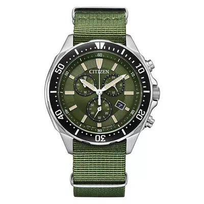 CITIZEN Eco-Drive AT2500-19W Green Silver Solar Chronograph Men Watch New In Box • $272.03