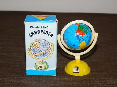  Vintage 3 1/4  High Plastic Globe Pencil Sharpener In Box New New Old Stock • $27.99