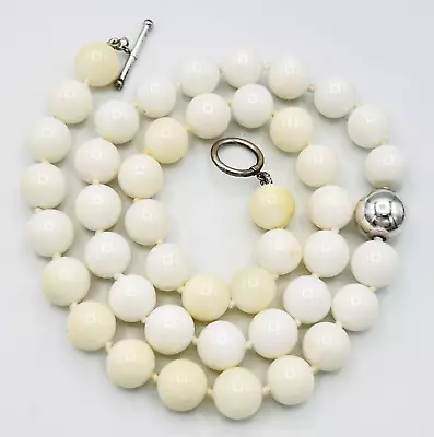 Vintage Beaded Milky White Quartz Sterling Silver Necklace Toggle Clasp • $65