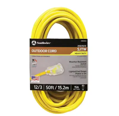 50 Ft. 12/3 SJTW Outdoor Heavy-Duty Extension Cord With Power Light Plug • $47.95