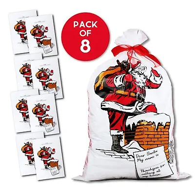 Pack Of 8 Father Christmas Xmas Santa Sack Large Plastic Stocking Present Kids • £6.99