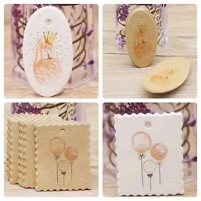 £2.35 • Buy Kraft Paper Gift Hang Tags Labels Balloons And Flamingo Pattern Happy Birthday 
