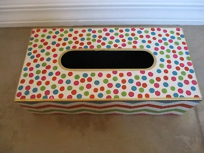 Mackenzie-Childs Tissue Box Holder Polka Dots And Chevrons • $85