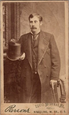 $9 • Buy Antique CDV Photo Man Holding Top Hat Carte De Visite 1870s Wheeling W VA