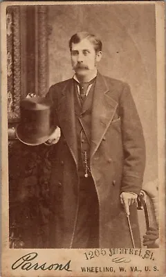 Antique CDV Photo Man Holding Top Hat Carte De Visite 1870s Wheeling W VA • $9.95