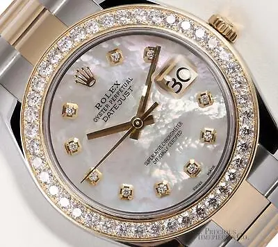 Rolex Datejust II 41mm 116333 18k Gold 3CT Diamond Bezel White MOP Diamond Dial • $16100.91