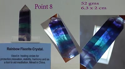 Rainbow Fluorite Crystal Quartz  Wand Point  6.3  To 8 Cm  +Organza Gift Bag • £10.75