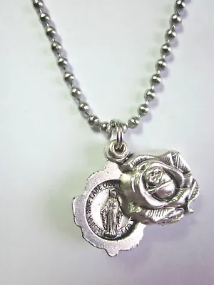 Miraculous Medal Locket Style Rose Slide Pendant Necklace 24  Ball Chain   • $15.95