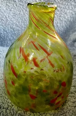 Antique GREEN & ORANGE Fly Trap ~ DOTS/SWIRLS Blown Glass Beauty! • $45