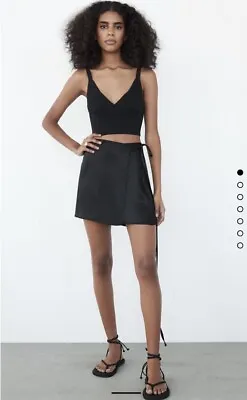 $15 • Buy Zara Size Small Black Satin Mini Wrap Skirt E