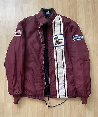 Vintage Ford Cobra Maroon Lined Jacket Coat DISTRESSED Patches Car • $125