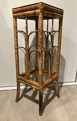 Vintage Bamboo Fluted Side Table Boho Style 38 Inch Tall Plant Stand End Table • $298.85