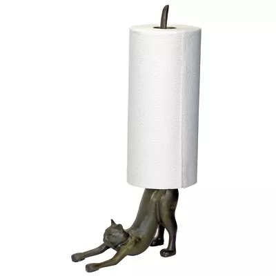 Bronze Finish Cast Iron Stretching Kitty Cat Kitchen Paper Towel Holder • $59.99