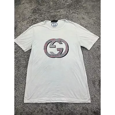 Vintage Gucci Shirt Womans XXL White Guilty Plaid Interlocked G Logo Crewneck • $75