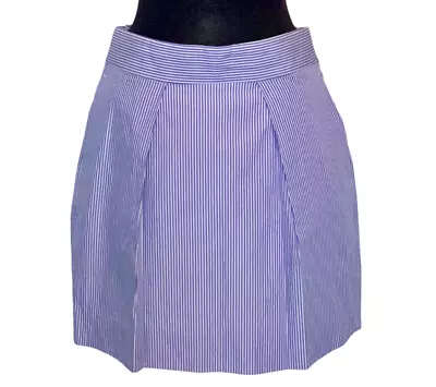 J. Crew Blue & White Striped Seersucker Pleated Mini Skirt Size 14 • $25