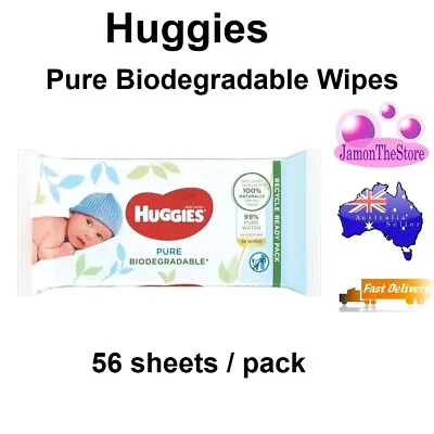 $12 • Buy Huggies Pure Biodegradable Baby Wipes 56shts 100% Natural 99% Pure Water Recycle
