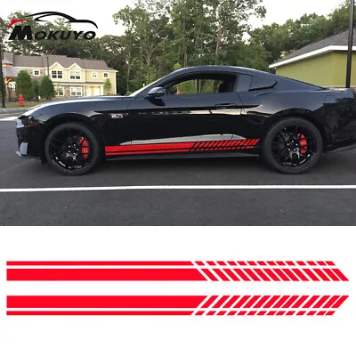 2x Sport Racing Red Side Rocker Stripes Decal Vinyl Sticker For Ford Mustang • $22.99