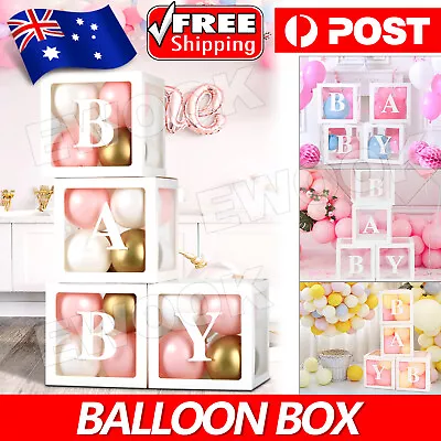 4Pcs/Set Balloon BABY Box Cube Clear Boxes Birthday Baby Shower Party Gift AU • $16.95