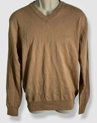 $98 Hugo Boss Men's Beige Regular-Fit Wool V-Neck Sweater Size XL • $27.58