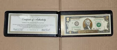 2003 22k Gold Layered Uncirculated Two Dollar Bill Collectible COA • $24