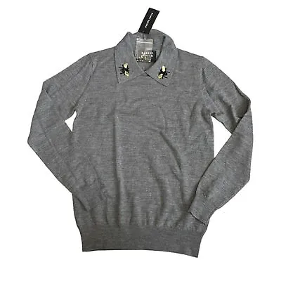 Markus Lupfer Sweater Gray 100% Merino Wool NWT Bee Collar • $99