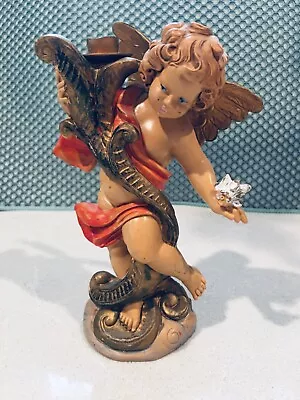 Vintage Roman Fontanini Figurine Depose Italy Resin Cherub Angel Candle Holder • $42.46