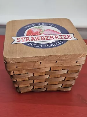 Vintage Woven Wood Strawberry Pint Basket Box With Hinged Lid • $10.99