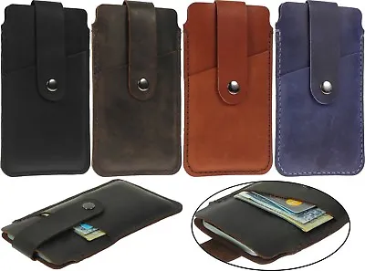 Handcrafted Of Cowhide Case Cover With Strap And Card Pocket Pouch For Phones • $31.65