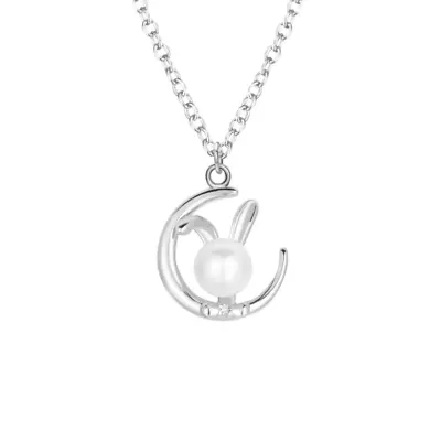 925 Sterling Silver Star Moon Rabbit Bunny Pearl Pendant 18  Necklace Women K100 • $16.95
