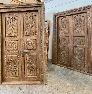 Traditional Carved Antique Door From INDIA Rustic Teak Door Vintage Haveli Art • $3359