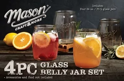 Mason Craft & More 4pc 24oz Belly Jar Drinkware Set (New) • $22.50