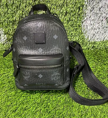 New Mcm Stark Visetos Mini Crossbody Backpack Black Rare Msrp $990 • $450