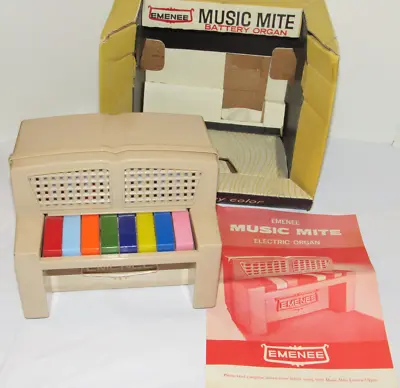 Vintage 1966 Emenee 'music Mite' Toy Battery Organ With Box! Color Coded Keys! • $64.99