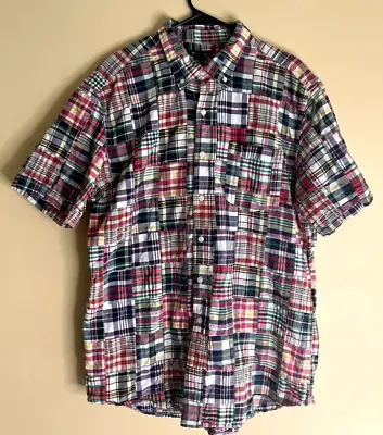 GAP Madras Plaid Patchwork Short Sleeve Button Up Shirt Seersucker Mens XL • $17.97
