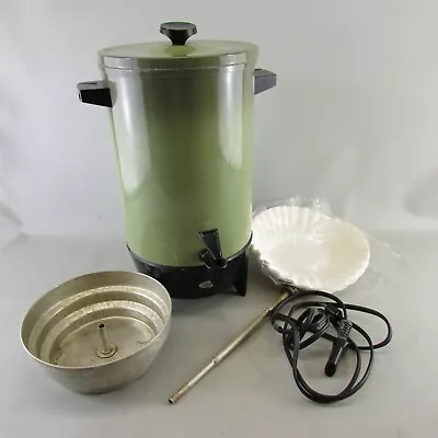 VTG WEST BEND Avocado Green COFFEE Percolator 12 To 30 Cup With Box CLEAN WORKS • $26.30