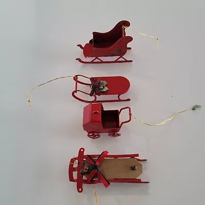 Vintage Miniature Red Metal Sleds Dollhouse Decor Lot Of 4 • $22.50