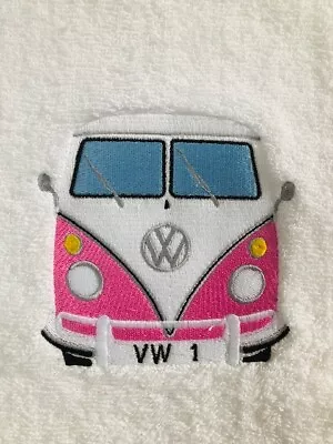 Camper Van Split Screen In  Pink Embroidered Bath Towel • £20