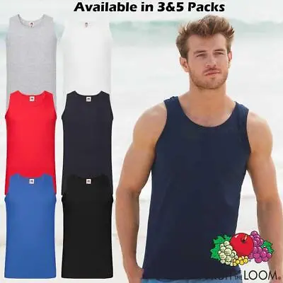 Fruit Of The Loom Mens Plain Athletic Vests Tank Top Gym Training T Shirt Vest • £19.50