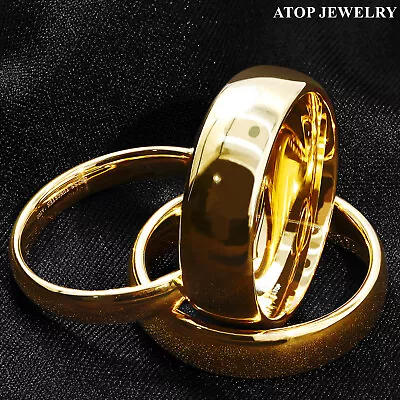 Tungsten Carbide Gold Polish Plated Metal Wedding Band Ring ATOP Men's Jewelry • $12.59