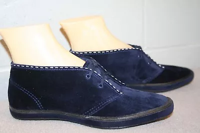 Sz 6 NOS Vtg  70s Keds ANKLE BOOT BLUE Velvet Velour BOOTIE Shoe Flat Sneaker • $67.43