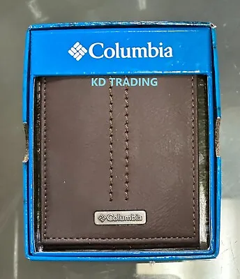 COLUMBIA 130014 Men Genuine Coated Leather BILLFOLD Wallet RFID Protection BROWN • $25.95